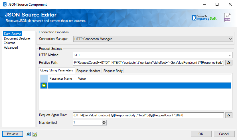 SSIS JSON Source - Data Source - HTTP Connection